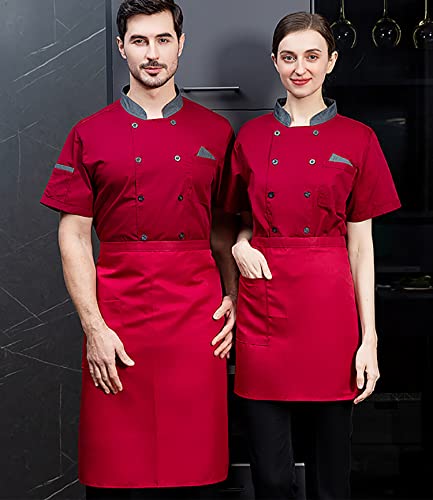 Unisex Double-Breasted Chef Coat Back Full Mesh Lightweight Chef Jacket Color Stitching Chef Uniform #TOP1