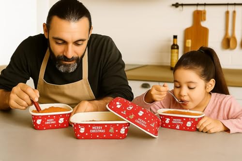 Image of Loaf Pans, Plumpy Disposable Loaf Bread Pan, Bread Pans for Baking Molds with Festive Snowflake and Christmas Designs, for Cakes and Treats (Red, Pack of 10)