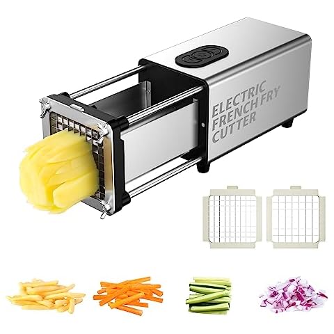 SIXRARI Electric French Fry Cutter, Automatic Potato Cutter Stainless Steel with 1/2 & 3/8 Inch Blade,Vegetable Cutter,Commercial and Household Potato Slicer, Use for Potatoes Onion Cucumbers Cover