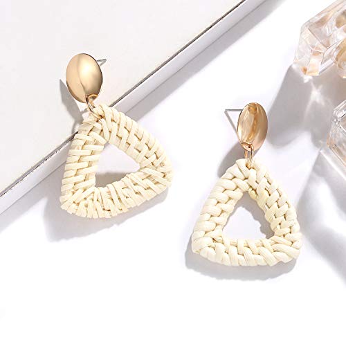 Lpon Rattan Earrings For Women Girls Handmade Lightweight Wicker Straw Stud Earrings Statement Weaving Braid Drop Dangle Earring (Triangle) #TOP4