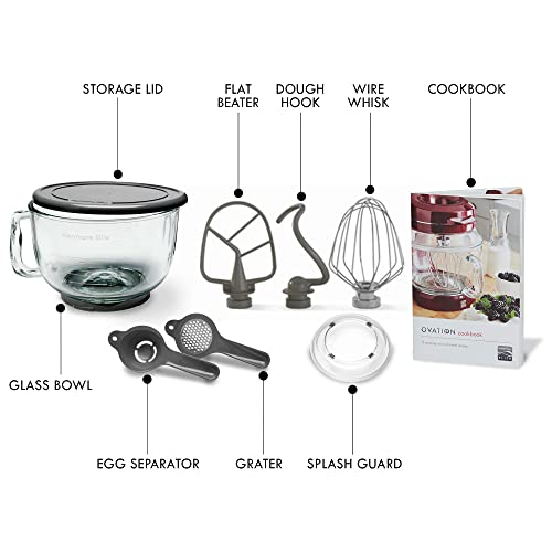 Kenmore Elite Ovation 5 Qt Stand Mixer, 500 Watt 10-Speed Motor, Revolutionary Pour-In Top, Tilt Head, Beater, Whisk, Dough Hook, Planetary Mixing, 360-Degree Splash Guard, Glass Bowl With Lid, Red #TOP5