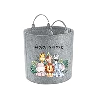 Kids Personalised Toy Basket - Cute Safari Animals - Laundry Hamper for Girls and Boys, Large 50l