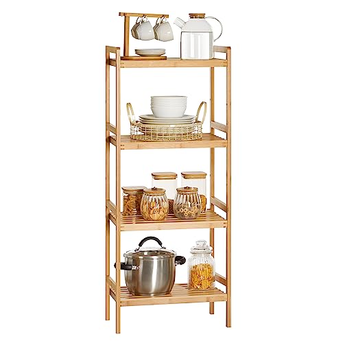 SONGMICS 4-Tier Bamboo Storage Rack for Bathroom, Kitchen, Bedroom, 45 x 31.5 x 111 cm, Woody Colour BCB074N01