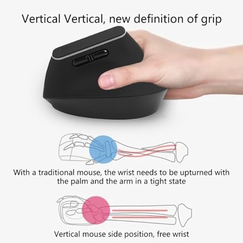 ASHATA 2.4G Wireless Ergonomic Vertical Mouse, RGB Bluetooth Ergonomic Mouse, Rechargeable RGB Light 800 1200 1600 DPI 6 Buttons, for PC Laptop (Black) - 4