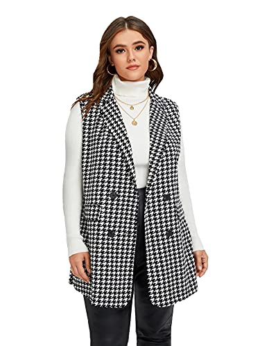 WDIRARA Women's Plus Size Plaid Button Open Front Sleeveless Blazer Jacket