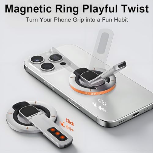 Image of Magnetic Ring Phone Holder Stand, 360 Rotatable Finger Grip, Double Sided Magnet, Adjustable Kickstand, Aluminum Alloy Mobile Stand (White)