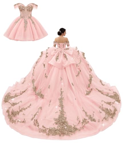 XYAYE 2in1 Quinceañera Dress Blush Pink Vestido 15 años Plus Size 24