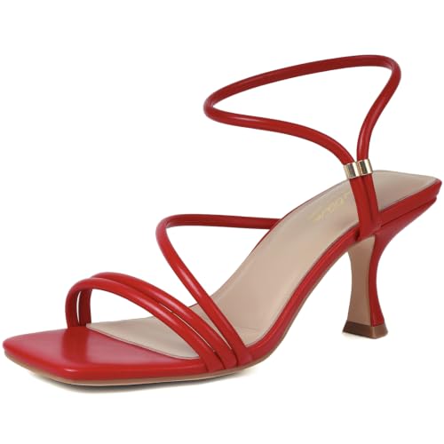 Image of Mostrin Womens Sandals Strappy Heels for Women Ankle Strap Lace Up Heels Square Open Toe Heels Tie Up Stiletto High Heeled Sandals for Prom, Party, Daily Wear