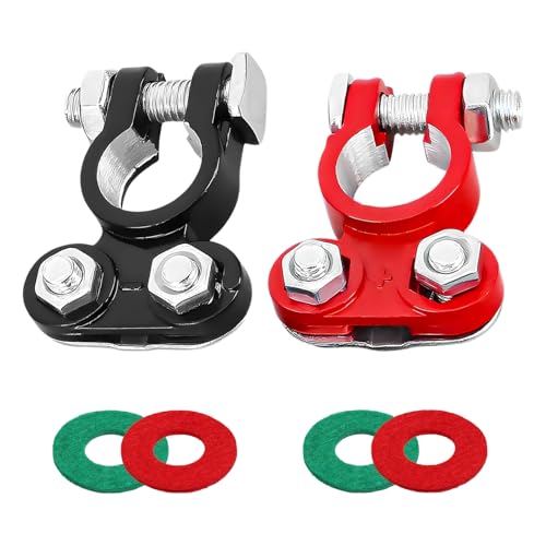 Rdxcv 2PCS Battery Terminals Connector, Car Battery Cable Terminal End Connectors with Anti-corrosion Washers, Color Coded Top Post Terminals Cables Clamp Replacement for Car Boat RV