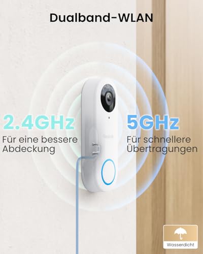 Reolink 5MP Video-Türklingel Kamera mit Chime, 3:4 Kopf-zu-Fuß-Ansicht, 180° Blick, 5/2,4GHz Wi-Fi, Personen-/Paketerkennung, Wasserdicht, Smart-Alarme, Kabelgebunden, Video Doorbell WiFi Weiß 5