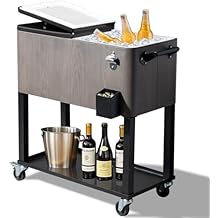 Patio Cooler with Bottler Opener, 80 Quart Backyard Party Outdoor Cooler with Cap Catcher, Portable Ice Chest with Wheels for Patio, Gray