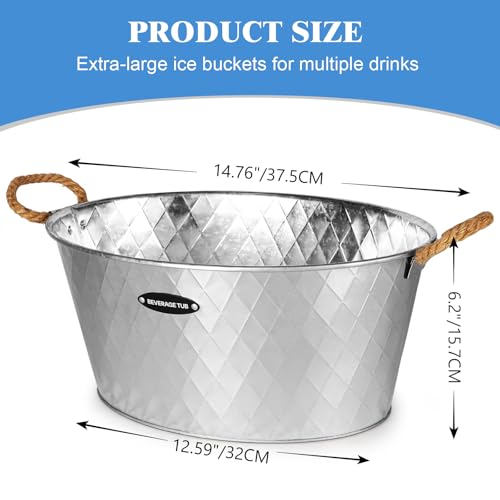 iHoo Galvanized Tub, Beverage Bucket with Handles, 2 Pcs Large Ice Buckets for Parties -Galvanized Drink Buckets for Indoor or Outdoor Bars - Thumbnail 4