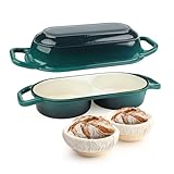 YONILL Mini Double Dutch Oven for Sourdough Bread Baking - Enameled Cast Iron Dutch Oven Pot with Lid and 5' Banneton Bread Proofing Basket Kit, Dual Round Bread Loaf Pan for Homemade Baking