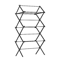 SONGMICS Foldable Clothes Airer, Clothes Drying Rack, Compact Clothes Horse Dryer, Laundry Rack, Steel Frame, 37 x 75 x 135.1 cm, Easy Assembly, Indoor Outdoor Use, Black LLR770B01