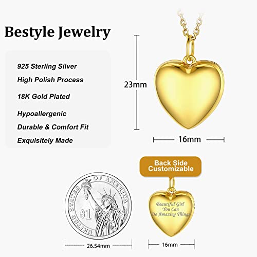 Bestyle BTP27129K-18 High Polish Silver Gold Heart Locket Necklaces For Women, Minimalist 18K Gold Plated Heart Locket Pendant Charm That Hold Pictures Cute Love Heart Necklace Statment Jewelry thumb #5