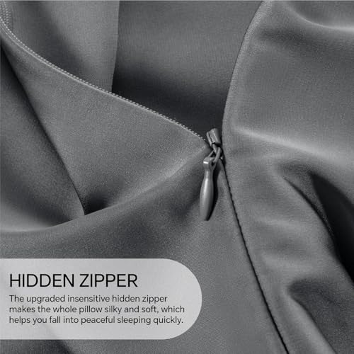 Image of INFIIXSO Mulberry Silk Pillowcase for Hair and Skin, Silk Pillow Cases Queen Size Set of 2 with Hidden Zipper 20x30 Inches, Ultra Smooth and Soft Cooling Pillow Cases for Hot Sleepers(Grey, 2 Pack)