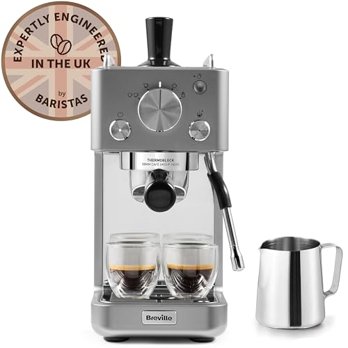 Breville Barista Slimline Espresso Machine | Integrated Milk Frother | Compact Coffee Maker for Cappuccinos, Lattes & More | 15 Bar Pump | Silver [VCF185]