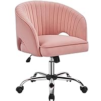 Yaheetech Pink Desk Chair Cute Vanity Chair with Back & Modern Swivel Rolling Design for Home Office, Study, Vanity, Bedroom