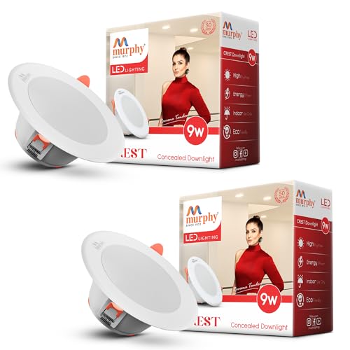 Image of Murphy Crest Premium 9W LED Concealed Down Light | Warm White | Slim Modern False Ceiling Lighting | Suitable for 3-Inch Cutout | 2-Year Warranty | Pack of 2