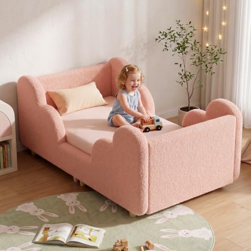 Ryuhic Toddler Bed 140x70cm Soft Padded Kids Bed with Cloud-Shaped Safety Guardrails Low Bed Frame for Girls Boys Children Cot to Bed Transition (Mattress NOT Included)
