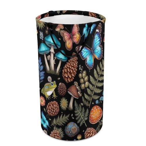 Portable Laundry Basket Freestanding Hamper Fashion Tall Clothes Hamper Goth Moon Frogs Moth Magical Mushroom Leaves