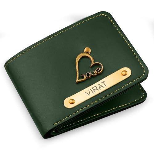 Image of The Wallet Store Personalised Leather Wallet for Men | Customised with Name and Charms | Best Gift for Husband, Boyfriend, Brother | for Anniversary, Birthday, Etc. (Green)