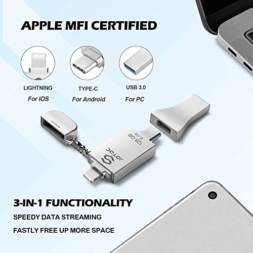 128Gb Apple Mfi Certified Iphone-Photo-Stick, 3 In 1 Usb3.0 Ios Flash-Drive, Photo-Stick-For-Iphone, Iphoto Memory-Stick Thumb Drives For Iphone Backup Memory Stick For Iphone, Ipad, Type-C Phone, Pc #TOP1