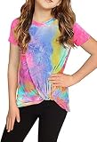 Ecokauer Girls Casual Tunic Tops Tie Dye Short Sleeve Loose Soft Girls' Tops, Tees & Blouses for Chi