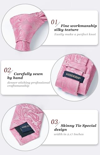 Image of HISDERN Ties for Men Paisley Tie and Pocket Square Woven Classic Floral Mens Ties Handkerchief Set Wedding Party Necktie