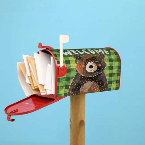 Image of Dujiea Bear Welcome Mailbox Wrap - Waterproof Magnetic Post Box Cover, Standard Size 25.5 inchX 21 inch Garden Yard Outside Farmhouse Home Decor