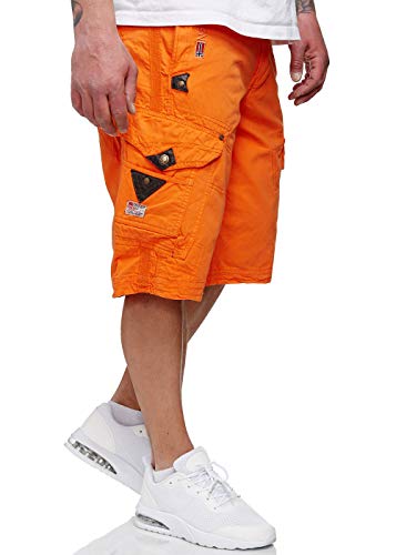 Geographical Norway Herren Shorts Pratique Perle Kurze Hose Männer mit Gürtel Bestickt Cargoshorts orange L