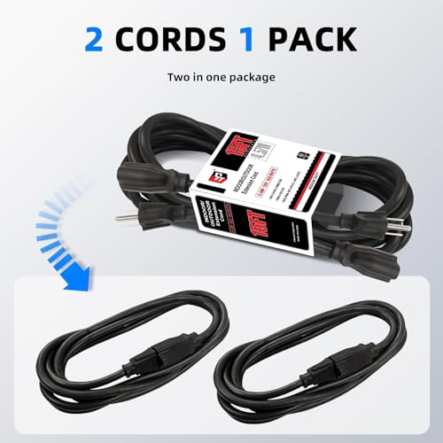 Image of EP 15FT Outdoor Extension Cord, 16 /3 SJTW Heavy Duty Black 2PK, ETL Listed