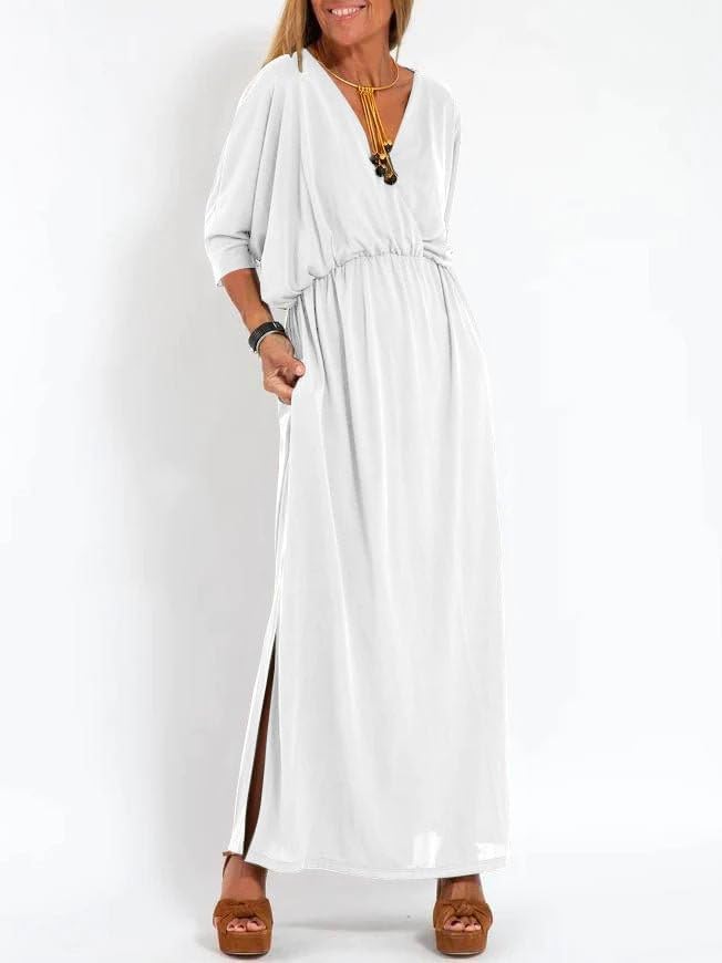 Women's Casual Crisscross Wrap V Neck Tunic Slit Dresses Half Sleeve Elastic Waist Plus Size Maxi Dress with 2 Pockets - Image 3