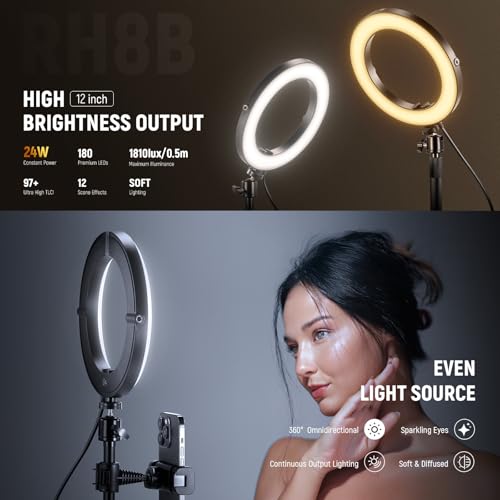 Image of NEEWER 12 inch 24W High Power Desk Ring Light with Stand /Phone Holder, LED Selfie Video Conference Lighting for iPhone Streaming Makeup Vlog Recording Laptop Computer Webcam Zoom Call Podcast, RH12B