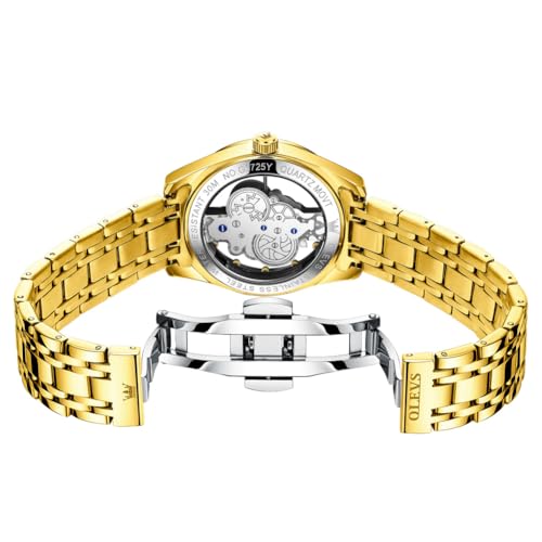 Image of OLEVS Mens Watch Luxury Skeleton Stainless Steel Fashion Wrist Watch Business Dress Analog Date Waterproof Luminous Gift Watch for Male