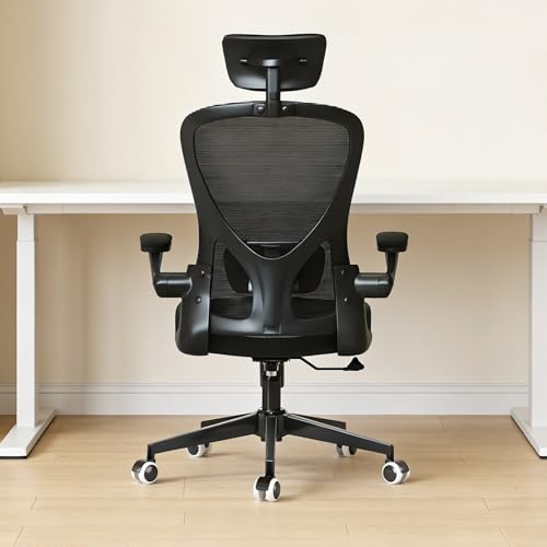 Image of Monhey Office Chair Ergonomic Desk Chair with Lumbar Support&Headrest&Flip-up Arms Height Adjustable Rocking Swivel High Back Computer Chair Warm Taupe Mesh Study Chair (10black)