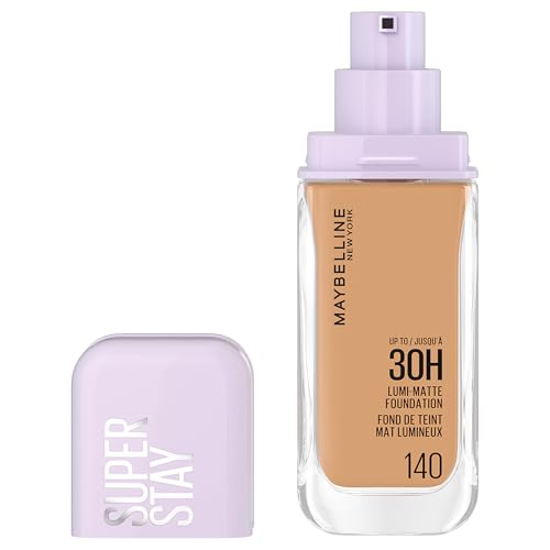 Maybelline New York Super Stay Lumi-Matte Foundation de maquillaje, Cobertura media-completa Hasta 30H, Fórmula vegana*, Aminoácidos, Niacinamida, Vitamina E - Tono 140