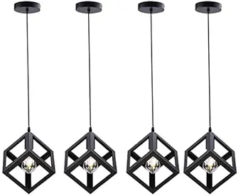 LazyHomez Square Shape Cube Hanging Pendant Ceiling Lamp Light for Home Decor (Black, No Bulbs Included) (Pack of 4)