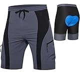 Cycorld-MTB-Hose-Herren-Kurz-Fahrradhose-Herren-Gepolstert, Mountainbike Hose Herren mit Sitzpolster Stretch MTB Shorts Herren Baggy Bike Shorts Herren für Radfahren (L, Grau)