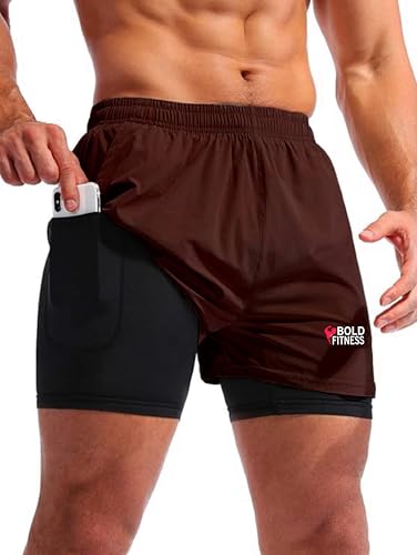 Image of BOLD FITNESS 2 in 1 Active Dual Shorts with Inner Tights Layer | Men's Double Layer Short for Running, Gym & Sports