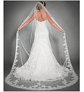 Yalice Women's Applique Bride Wedding Veil Long Chapel Length 1 Tier Bridal Veil Soft Tulle Hair ...