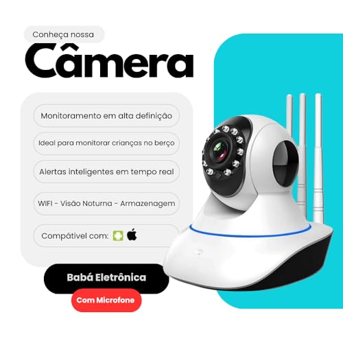 Câmera Ip Baba Eletrônica Com Áudio de Vigilância WiFi Sem Fio com Visão Noturna HD e Microfone