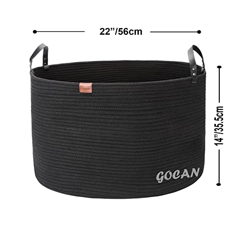 Gocan Extra Large Storage Laundry Basket 22" X 22"X 14" Cotton Rope Woven Basket For Blanket Basket With Handles For Living Room Toys Storage Xxxl (Pure Blk) #TOP1
