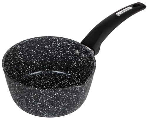 16cm Forged Non-Stick Milk Pan - Speckled Marble Effect, with Pouring Spout, PFAO/PFAS-Free, Induction Compatible, Dishwasher Safe