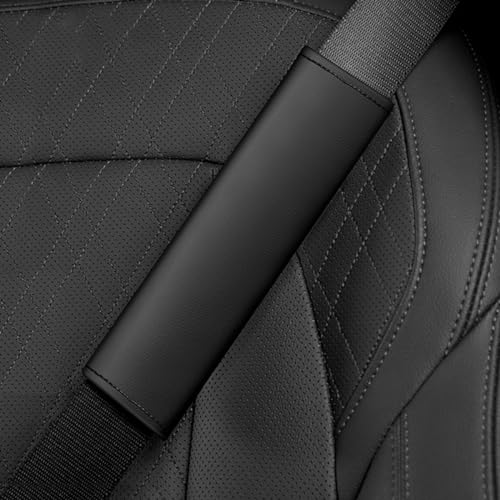KHGUZ 2PCS Car Seat Belt Covers, Soft Leather Auto Seatbelt Pad Protector for Shoulder and Neck, Comfortable Vehicle Safe Strap Decor Protecive Cushion Mat, Universal for SUV, Truck, RV(Black)