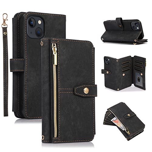 UEEBAI Étui pour iPhone 13 iPhone 14 6.1 inch, Portefeuille Cuir PU Rétro Rabat Antichoc Housse...