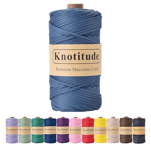 KNOTITUDE A1-PLY-KN 4MM x 140ヤード (130m) ポリエステルニット弾性かぎ針編み糸 DIYクラフトマクラムコード/ 16-デニム