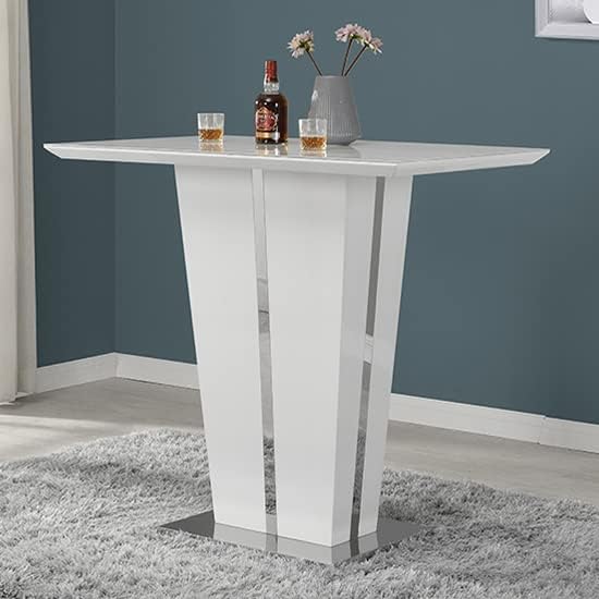 – Memphis Bar Table Rectangular Breakfast table for kitchen, living dining room Multi-purpose Space-saving Easy Assembly 4 to 6 Seater White High Gloss W120xD70xH110cm