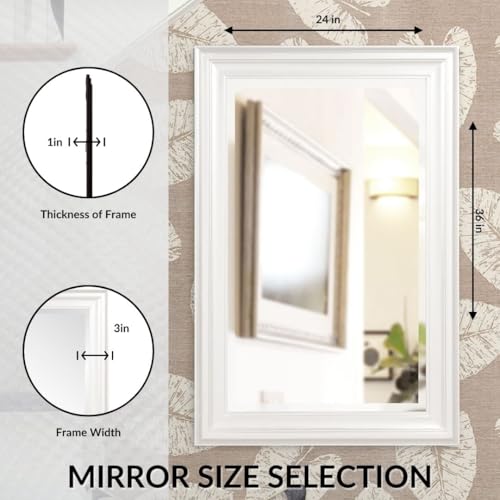 Image of Howard Elliott Collection George Rectangular Glossy White Wall Mirror, Rectangle Hanging Wood Framed Vanity Mirrors for Home Decor, Living Room, Bathroom, Bedroom, or Hallway, 24 x 36 Inch
