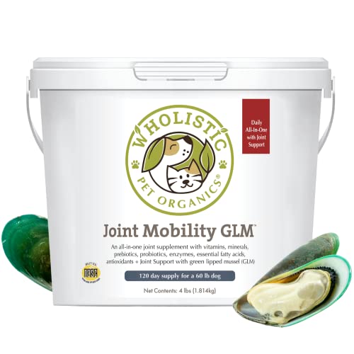 Wholistic Pet Organics Joint Supplement: Joint Mobility with Green Lipped Mussel Daily Joint Health Supplements for Dogs - Dog Glucosamine Powder with MSM, Probiotics, Vitamins, Minerals - 4 Lb